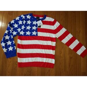 NWT Fourth of July USA Sweater Med Cotton Blue Red White Alex‎ Stevens